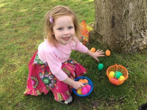 Chloe Holland, 4, collects easter eggs at Independent Options